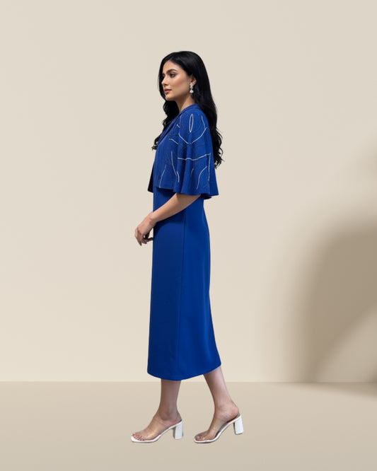 Blue sassy cape dress