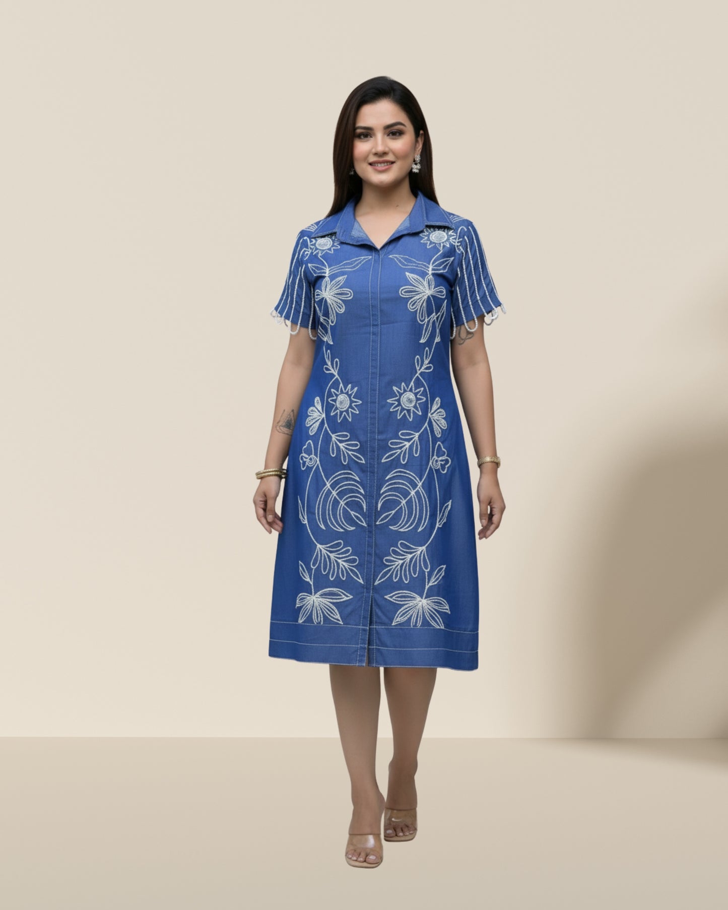 Blue floral cutwork dress
