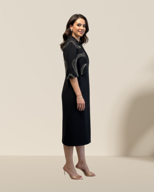 Solitaire metal black cape dress