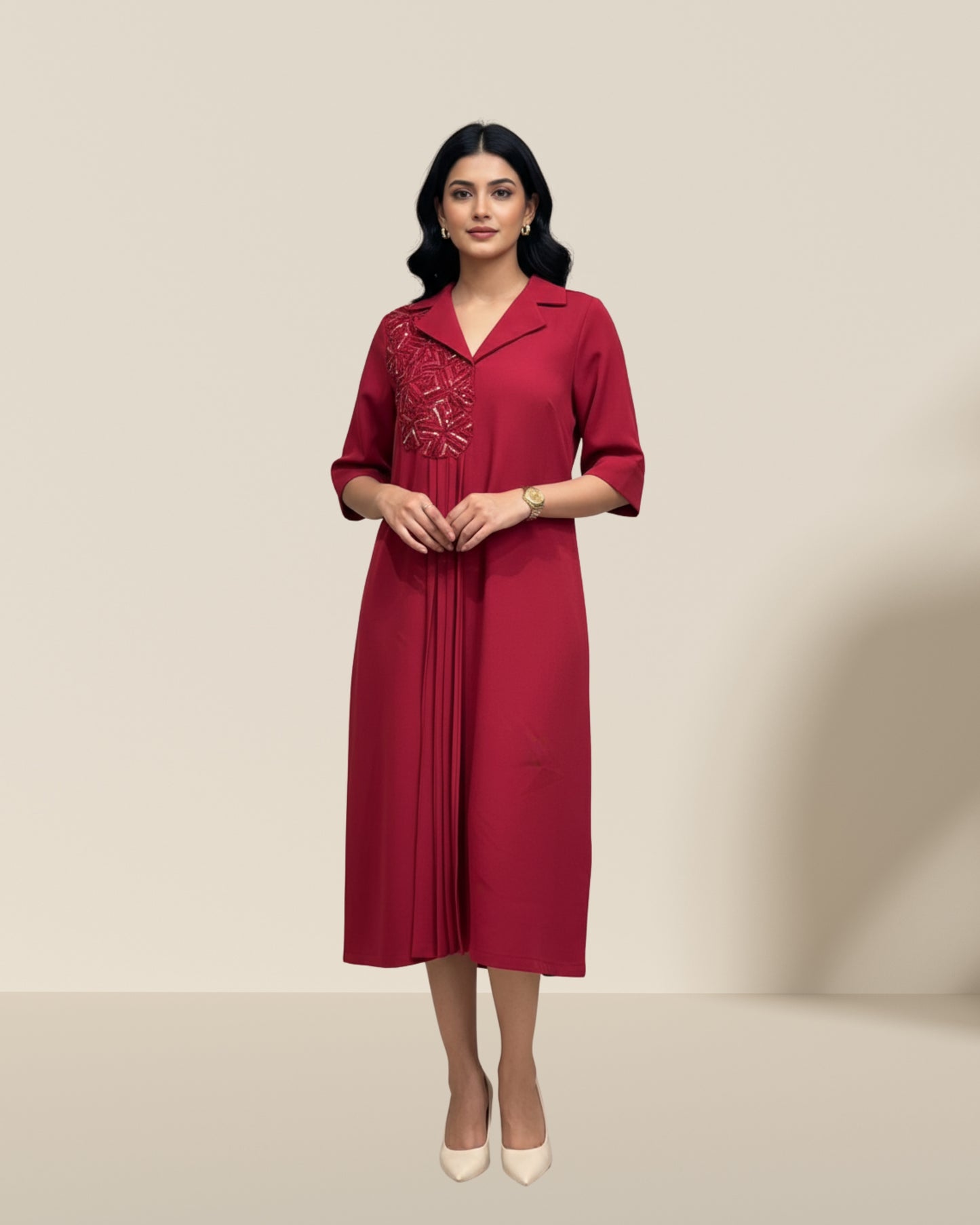 Red couture dress