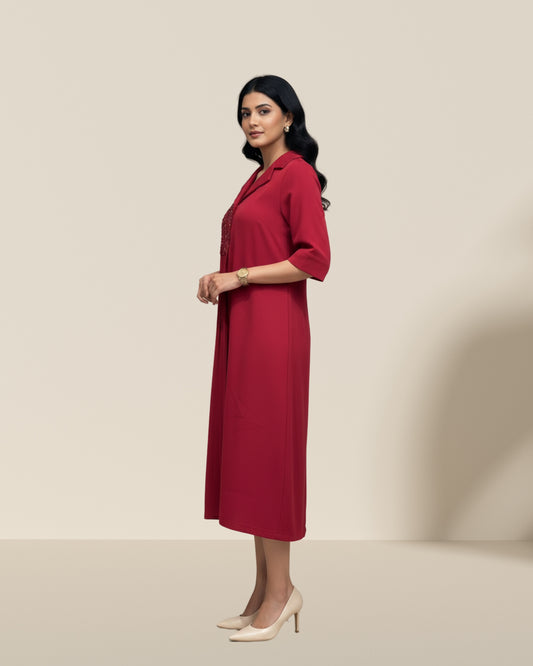 Red couture dress