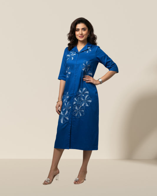 Blue floral cutwork dress